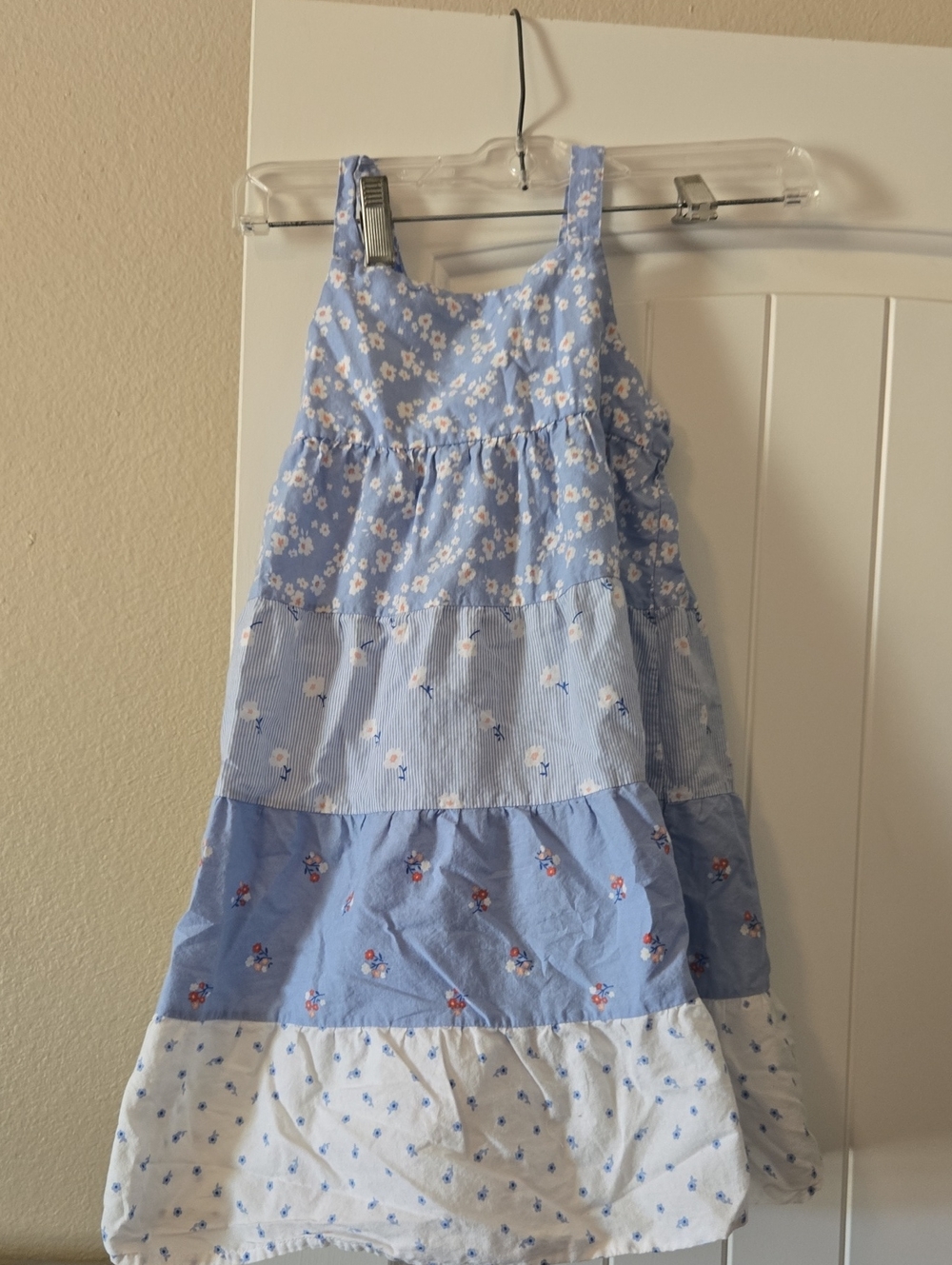 Blueberi Boulevard Light Blue Mixed Floral Tiered Dress